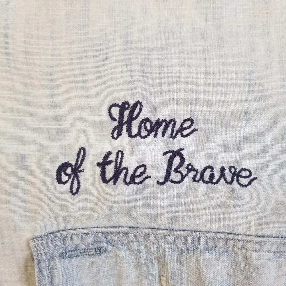 Polo Ralph Lauren Shirt Mens M Blue Denim Embroidered Eagle Brave American Flag